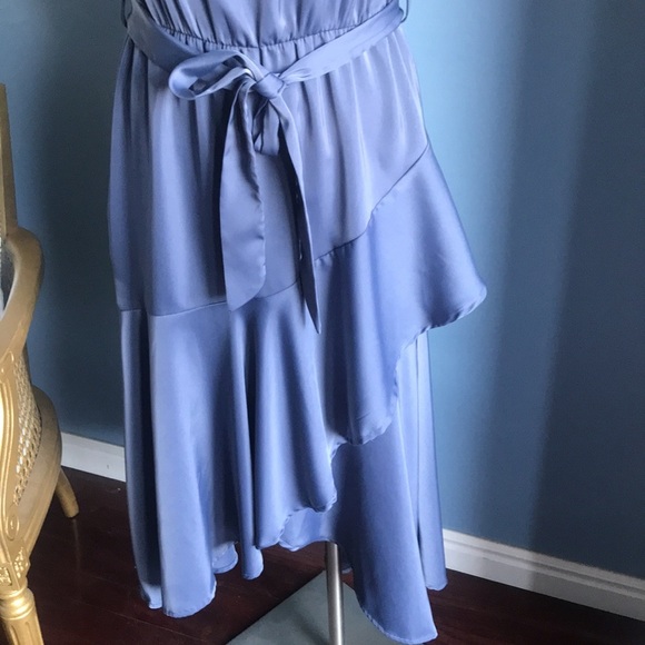 Fashion bluish gray asymmetric halter layered ruffled party maxi dress size S - Picture 5 of 15